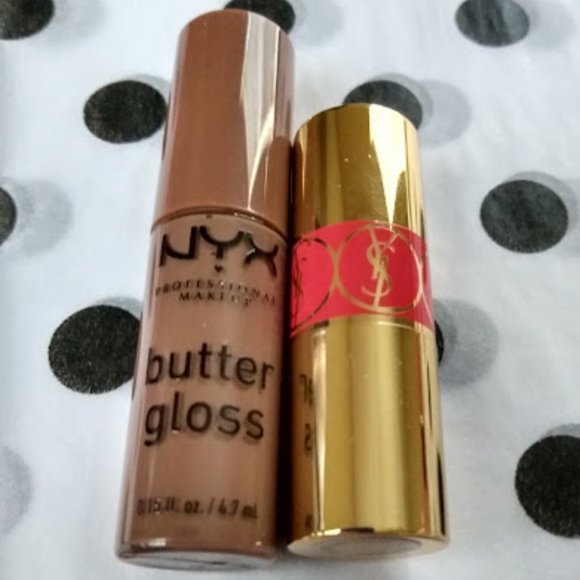 2pc YVES SAINT LAURENT LIPSTICK ROUGE VOLUPTE & NYX BUTTER GLOSS CINNAMON ROLL - Picture 1 of 8